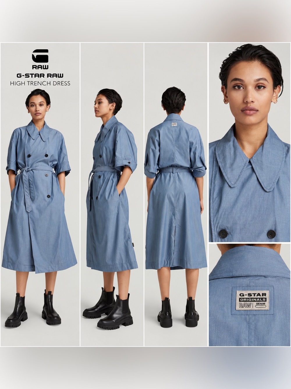 G-Star RAW High Trench Dress SS Cloud Blue Chambray Size XL NWT
